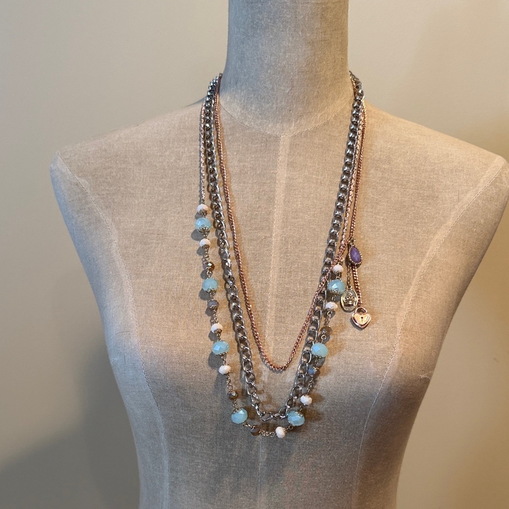 Juicy Couture Mixed Metal Multichain Beaded Necklace with Charms